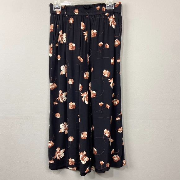 BP Nordstrom Floral Print Wide Leg Cropped Pants High Waist Black‎ Casual Size S - Picture 1 of 10